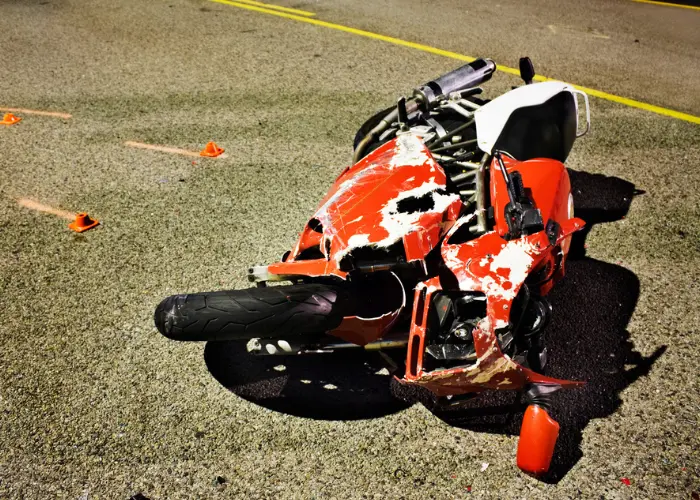 A motorbike that has been left after an accident