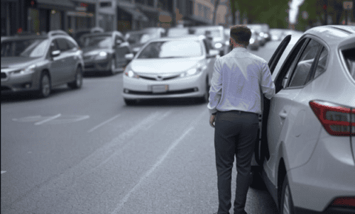 Stopped vehicles with a driver opening their car door